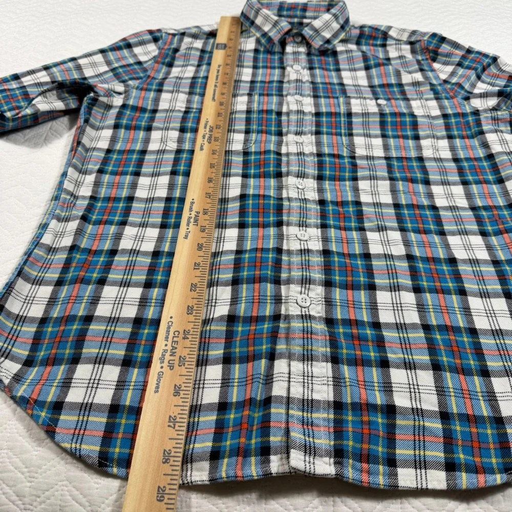 J Crew Men's Plaid Flannel Long Sleeve Button Up Shirt Size L Blue White Red EUC